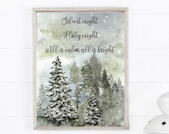 Stille Nacht Print: Weihnachtsbaum Aquarell Kunst (Digitaler Download)