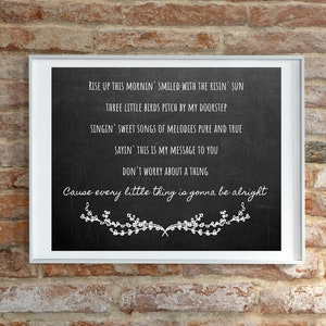 Every Little Thing Is Gonna Be Alright, Bob Marley Quote, Positive Poster, Three Little Birds Sign, Song Lyrics Print