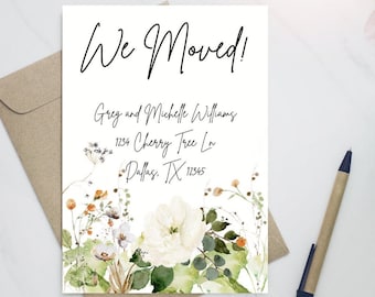 Wildflowers Moving Announcement, New Home Postcard, New Address, We've Moved, INSTANT DOWNLOAD, Home sweet home