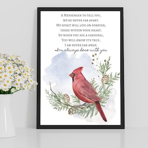 Impresión digital, cita del cardenal de 8 x 10, "Siempre estoy contigo", dicho del cardenal, visitante del cielo, dolor, regalo conmemorativo