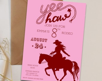 Pink Cowgirl First Rodeo Birthday Invitation (Digital Download)