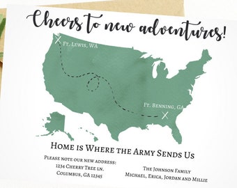 PCS Army Military Air Force Moving Announcement, New Home Postcard, New Address, We've Moved, INSTANT DOWNLOAD, Home sweet home
