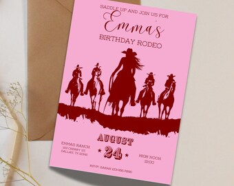 Pink Rodeo Birthday Invitation: Cowgirl First Birthday (Digital Download)