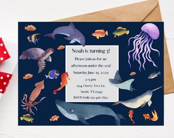Under the Sea Birthday Invitation, Ocean Creatures Party Invite (Digital Download)