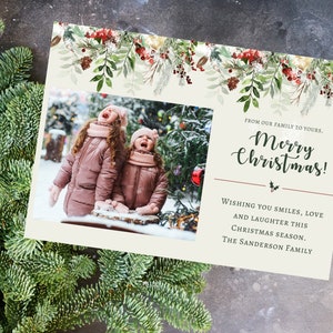 Kerstkaart, persoonlijke foto met hoge resolutie, direct download, Digitaal bestand, kerstkaart, kerstkaart, 5 x 7 hulst en bessen