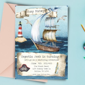 Pirate Birthday Invitation: Ahoy Matey Party, Printable (Digital Download)