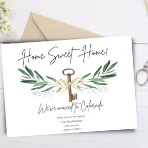 New Home Moving Announcement Postcard: Watercolor Key (INSTANT DOWNLOAD)