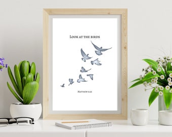 Matthew 6:26 Watercolor Bird Print, Bible Verse (Digital Download)