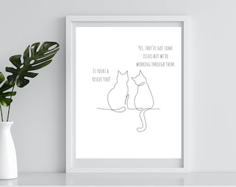 Rettungskatze Line Art Print: Lustiges Katzenbesitzer Geschenk (Digitaler Download)