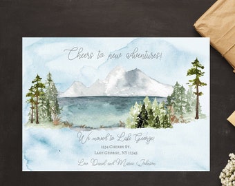 Moving Announcement, Mountains and Lake Moving Card New Home Postcard, New Address, We&#39;ve Moved, INSTANT DOWNLOAD, Home sweet home