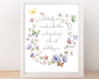 Digital Print, 8X10 Butterfly Quote, Beauty at the end of the pain, Butterfly Saying, Visitor from Heaven, Grief, Memorial Gift