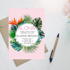 Aloha Luau Birthday Invitation: Tropical Party Invite (PDF & JPG)