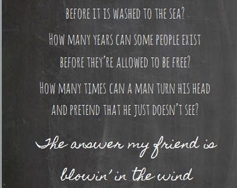 Bob Dylan Blowin in the Wind Chalkboard Style Print Etsy