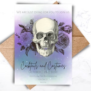 Skull Floral Halloween Party Invitation: Costumes & Cocktails (Instant Download)