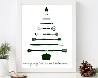 Christmas Baking Print: Kitchen Utensil Tree (Digital Download)