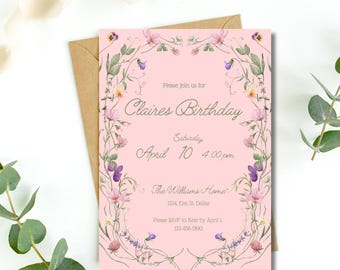 Wildflower Birthday Invitation | Floral Girl Party Invite | Boho Flower Theme | Printable Invitation | Digital Download