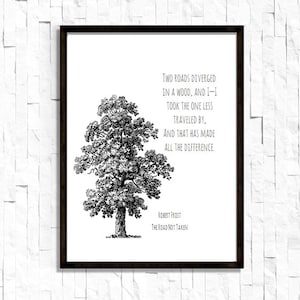 The Road Less Traveled By- Robert Frost- Poem Wall Art, Black and White Home Decor
