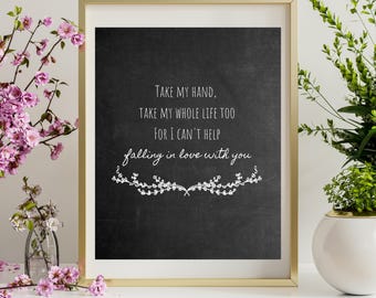 Impression des paroles d'Elvis : Je ne peux pas m'empêcher de tomber amoureux, style tableau