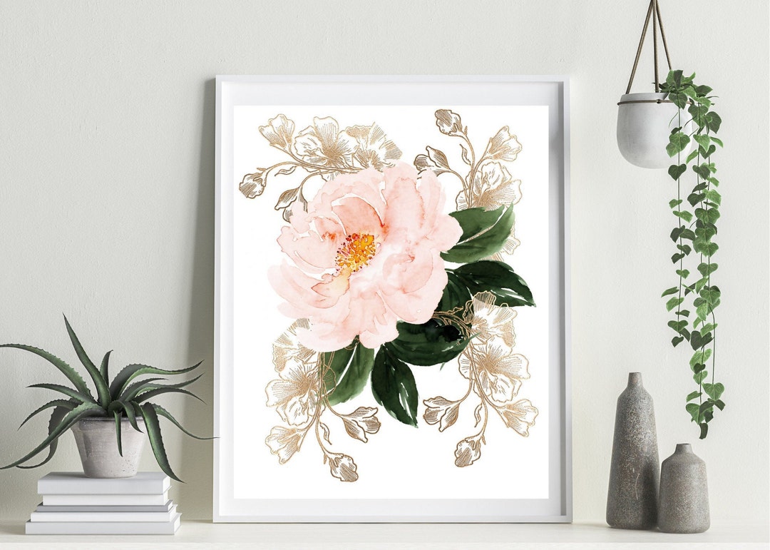 8X10 White and Gold Floral Wall Art Instant Download Digital Etsy
