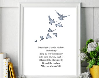Somewhere Over The Rainbow Print: Blaue Vögel Kinderzimmer Poster (PDF)