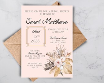 Blush Floral Bridal Shower Invitations: Elegant Peach Design (Digital Download)
