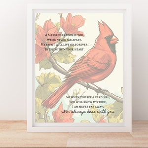Impresión digital, Cita cardenal 8X10, Siempre estoy contigo, Cardenal diciendo, Visitante del cielo, Dolor, Regalo conmemorativo