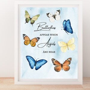 Impresión digital, Cita de mariposa 8X10, Los ángeles están cerca, Dicho de mariposa, Visitante del cielo, Dolor, Regalo conmemorativo