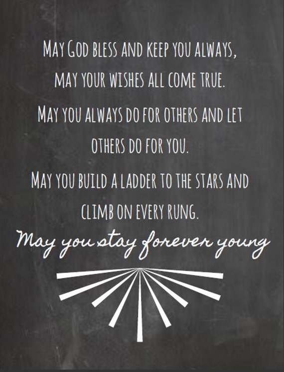 Forever Young Bob Dylan Lyrics Print Chalkboard Style Etsy