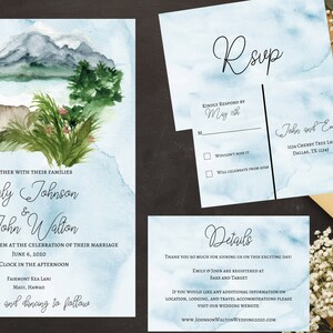 Destination Wedding Invitation Set, Hawaii Wedding, Beach wedding, Tropical Wedding Invitation, Coastal Wedding Invitations Instant Download