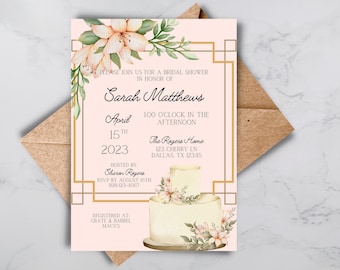Blush Floral Bridal Shower Invitations: Elegant Peach Design (Digital Download)