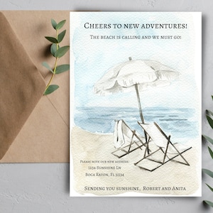 Annuncio di trasloco, cartolina di nuova casa, nuovo indirizzo, ci siamo trasferiti, DOWNLOAD IMMEDIATO, casa dolce casa, spiaggia, palma