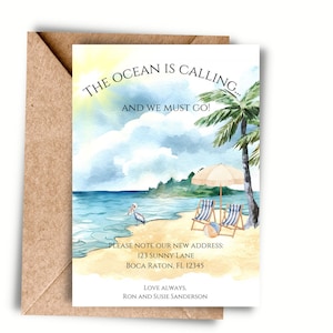 Bewegende aankondiging, ansichtkaart nieuw huis, nieuw adres, we zijn verhuisd, INSTANT DOWNLOAD, Home Sweet Home, strand, palmboom