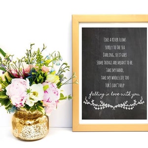 Elvis Presley &#39;I Can&#39;t Help Falling&#39; Lyrics Print - Chalkboard Style (8x10)