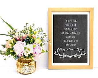 Impression des paroles de « I Can't Help Falling » d'Elvis Presley - Style tableau (8 x 10)