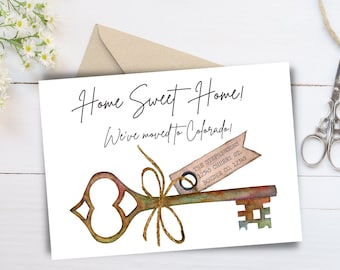 New Home Announcement Postcard: Watercolor Key (INSTANT DOWNLOAD)