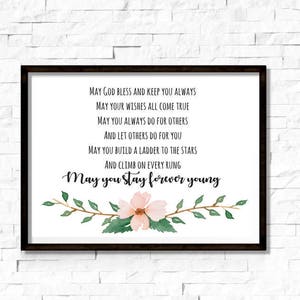 Instant Download-8X10 Bob Dylan Forever Young Chalkboard Style Print Watercolor Floral print