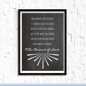 Sound of Silence- Simon and Garfunkel- Song and Lyric Art Print Chalkboard Style