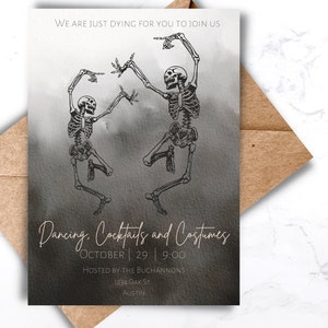 Skeleton Halloween Invite Printable Halloween Party Invitation Costumes And Cocktails Invite Adults Instant Download