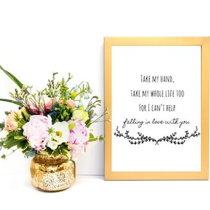 Elvis Presley Lyrics Print: I Can&#39;t Help Falling In Love, Black & White Wall Decor