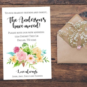 Floral Moving Announcement Postcard: New Home Address (INSTANT DOWNLOAD)