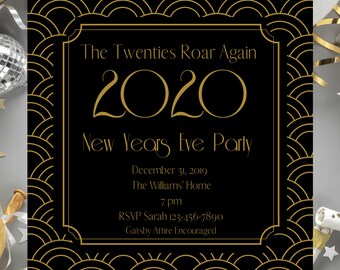 Gatsby New Years Eve Party Invitation: 2020 Art Deco (PDF & JPG)