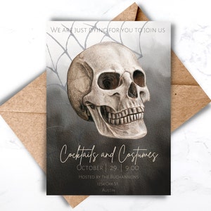 Skull Halloween Invite Printable Halloween Party Invitation Costumes And Cocktails Invite Adults Instant Download