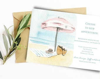 Beach Moving Announcement: Watercolor New Address Postcard (INSTANT DOWNLOAD)