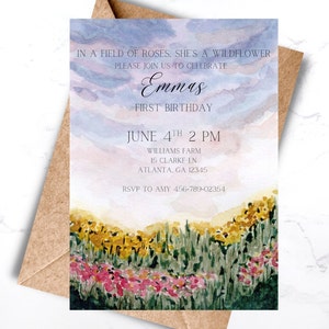 Watercolor Wildflower Birthday Invitation: Summer Flower Theme (Digital Download)