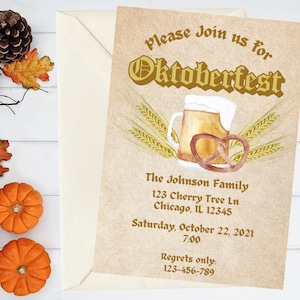 Oktoberfest Party Invitation: Beer & Pretzel Design (Instant Download)