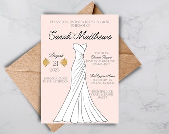 Blush Floral Bridal Shower Invitations: Elegant Modern Invite (Instant Download)