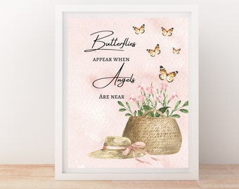 Digital Print, 8X10 Butterfly Quote, Angles are near, Butterfly Saying, Visitor from Heaven, Grief, Memorial Gift