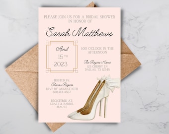 Blush Floral Bridal Shower Invitations: Elegant Modern Design (Digital Download)