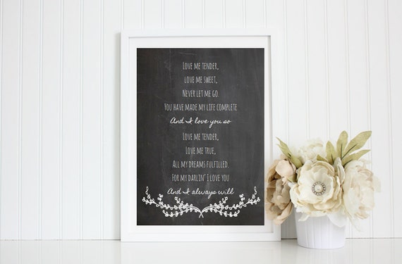 Elvis Presley 'Love Me Tender' Lyrics Art Print: Chalkboard Style