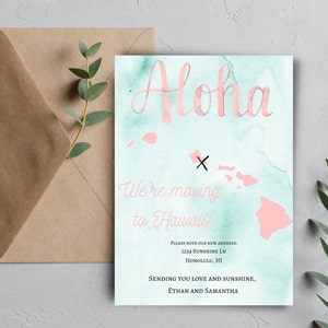 Hawaii verhuizing aankondiging, nieuwe huis briefkaart, nieuw adres, we zijn verhuisd, INSTANT DOWNLOAD Home sweet home, strand, palmboom verhuizen naar Hawaï